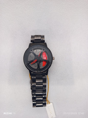 Alloy Wheel Watch With Rotating Alloy Wheel and Stainless Steel Strap