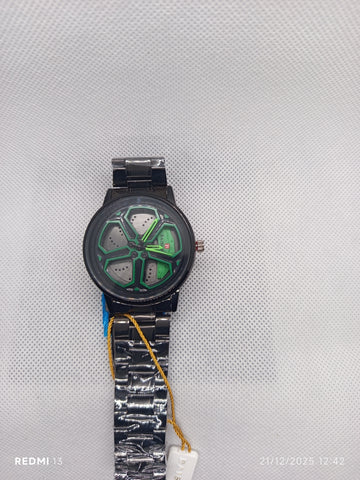 Alloy Wheel Watch With Rotating Alloy Wheel and Stainless Steel Strap