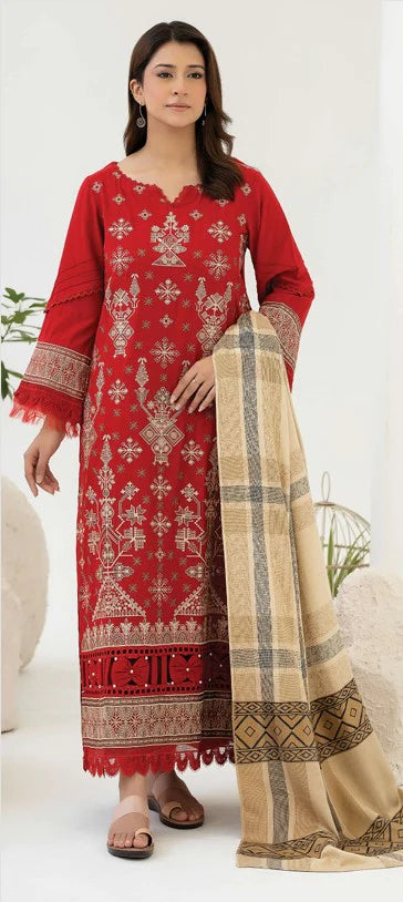 Johra Samama Unsitiched Peach Leather Embroidered 3pc