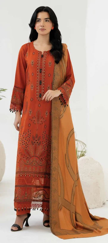Johra Samama Unsitiched Peach Leather Embroidered 3pc