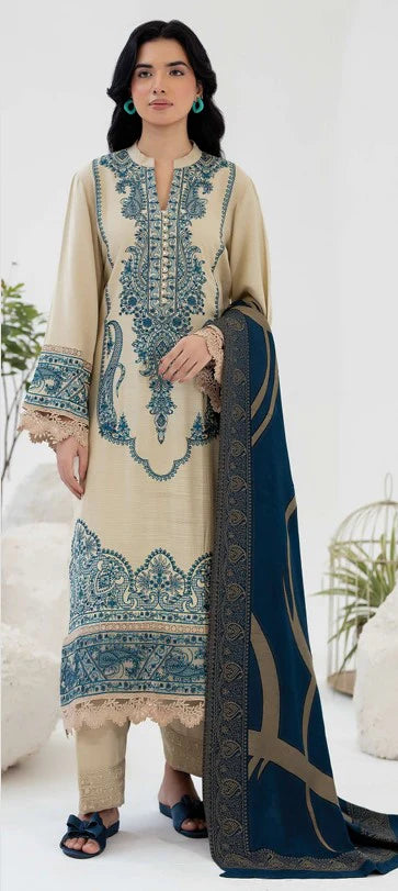 Johra Samama Unsitiched Peach Leather Embroidered 3pc